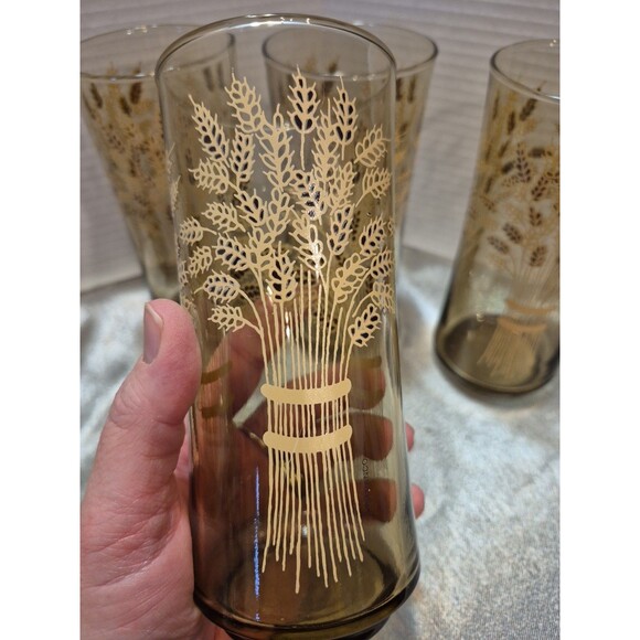Vintage Libbey Franco Wheat Print Glasses Set Of 5 - Picture 9 of 12